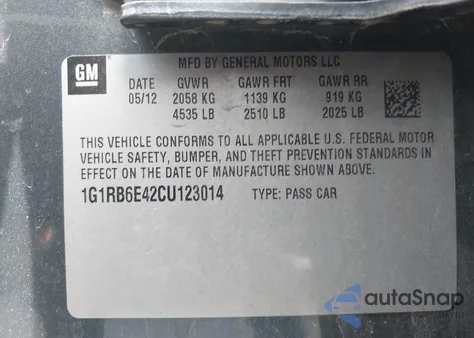 2012 Chevrolet Volt from USA, damaged, VIN 1G1RB6E42CU123014